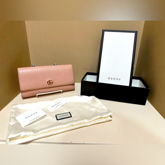 Gucci Marmont Pink Pebbled Continental Wallet W/box and dustbag - Picture 1 of 10